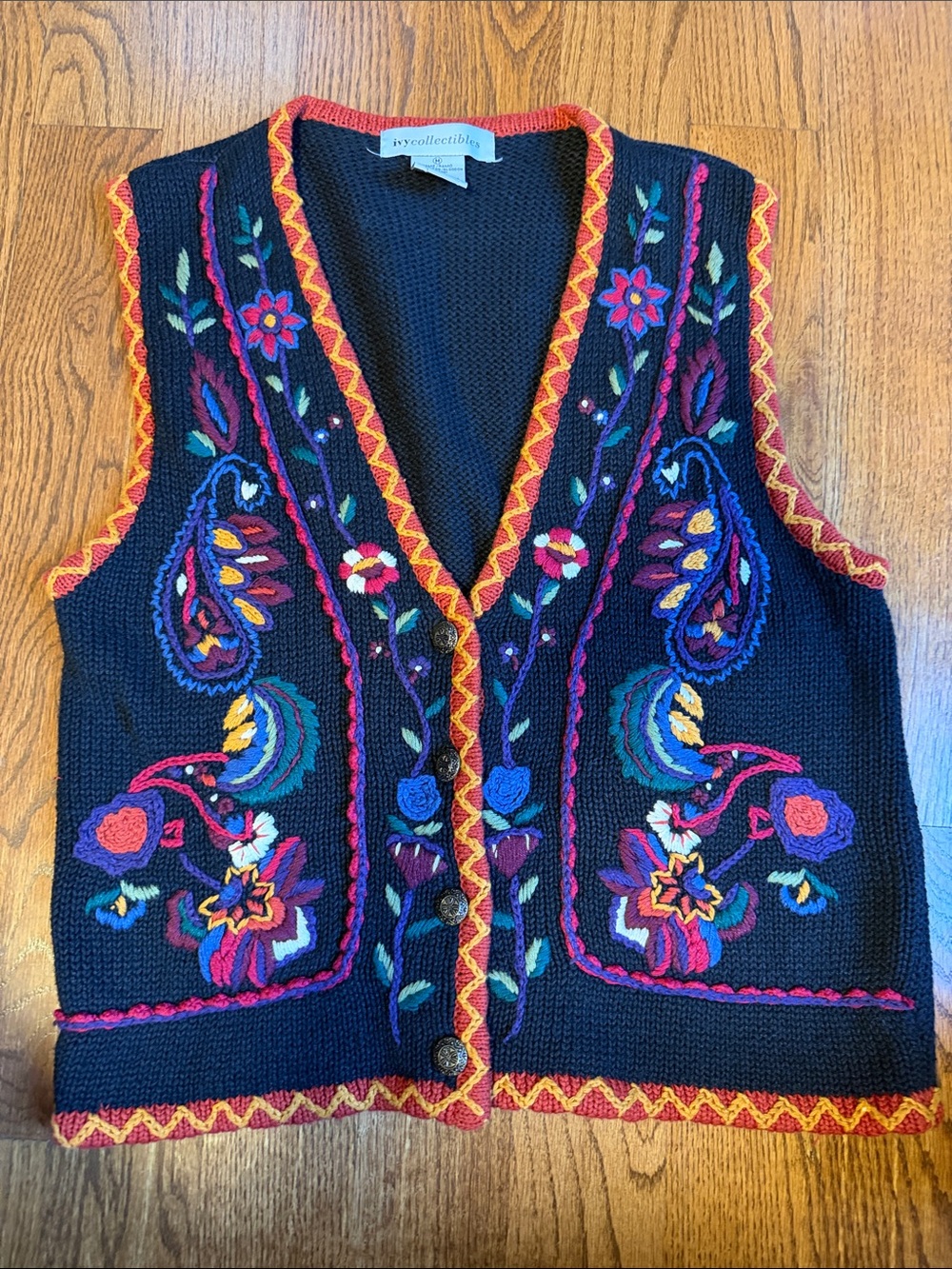 Ivy collectibles crewel embroidered cotton ramie vest - size M VINTAGE